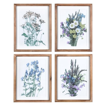 HomeRoots Multi 30% Glass 30% Paper 20% MDF 20% Wood Set of Four Floral Print Wooden Frame Wall Art